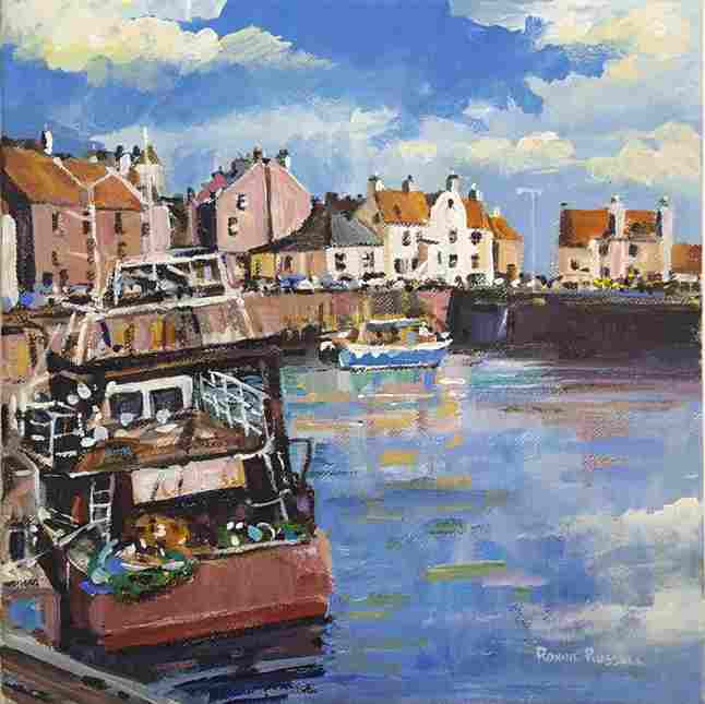 'Calm Waters, Pittenweem Harbour' by artist Ronnie Russell